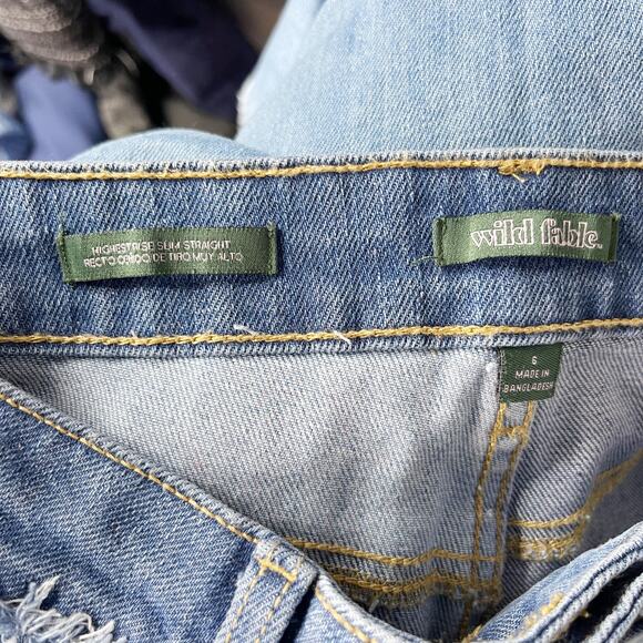 Wild Fable Size 6 Highest Rise Slim Straight Patchwork Denim Jeans Fringe Detail - Picture 9 of 10